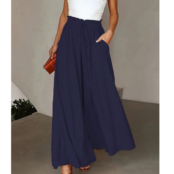 Plus Paper bag High Waisted Pockets Wide leg pants - Picture 1 of 15